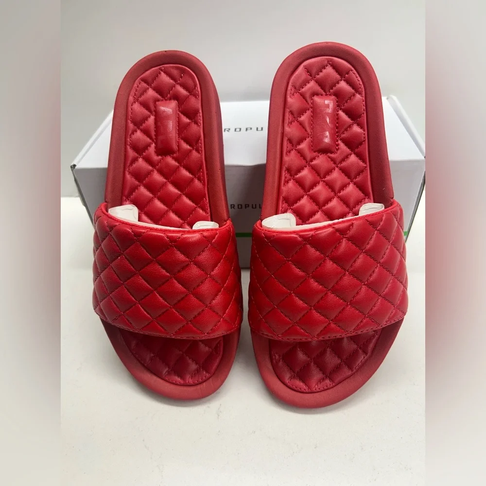 APL Lusso‎ Red Quilted Leather Slide Sandals - Women Size 6